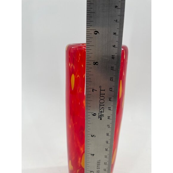 Handcrafted Red & Yellow Art Glass Vase With Abstract Design - Picture 2 of 8